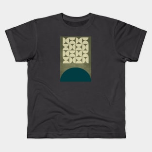 Midcentury Abstract Teal and Cream Textured Geometric Print Kids T-Shirt